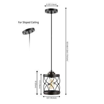 Marelle 6.5" Farmhouse Industrial Iron Filigree Caged Jar LED Pendant - JONATHAN Y